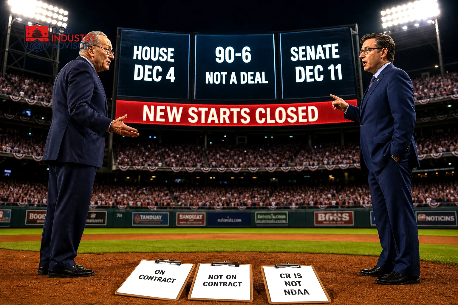 Schumer and Johnson arguing on the infield under a jumbotron reading 90-6 is not a deal